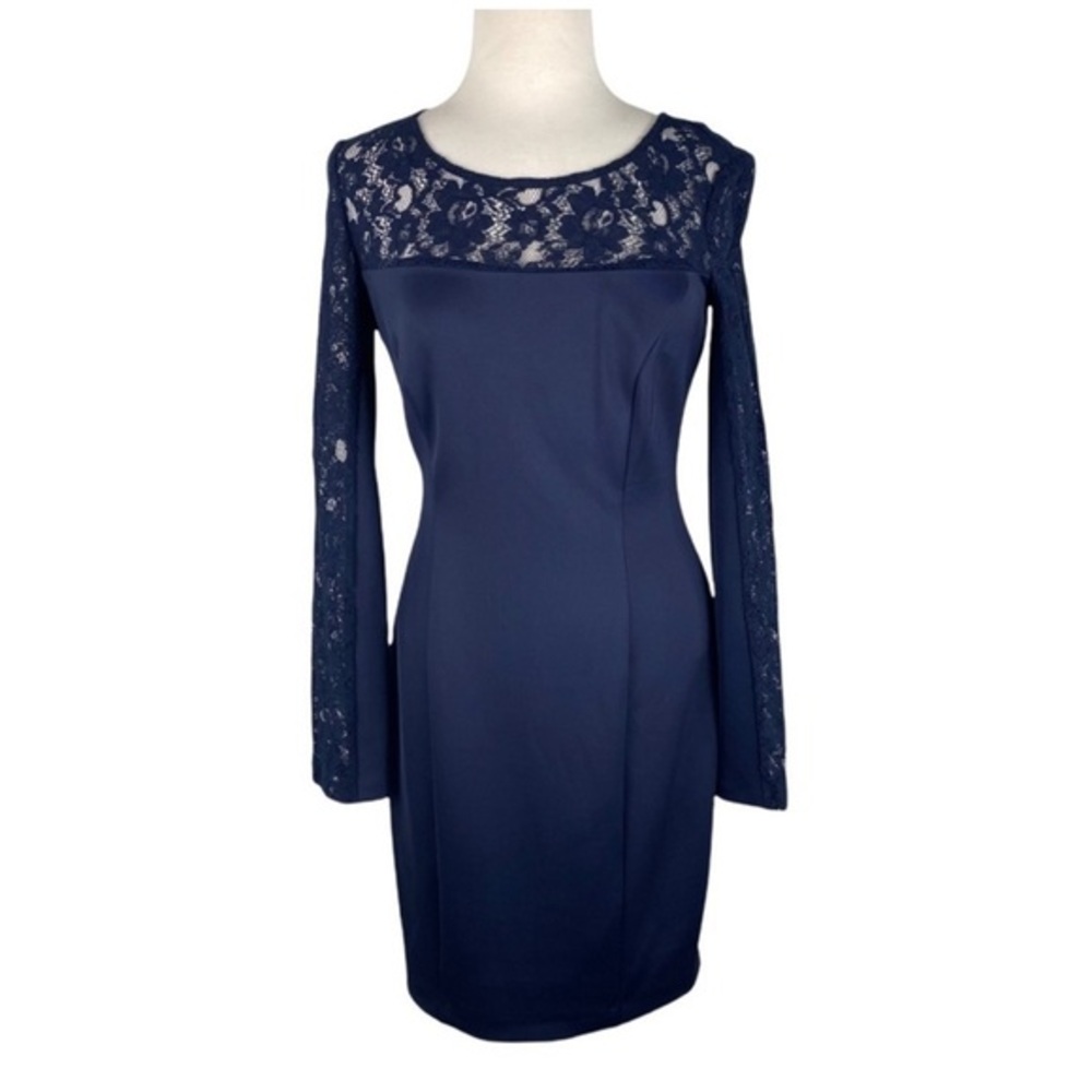 Jessica Simpson Navy Floral Lace Long Sleeve Dress size 4 formal classy wedding